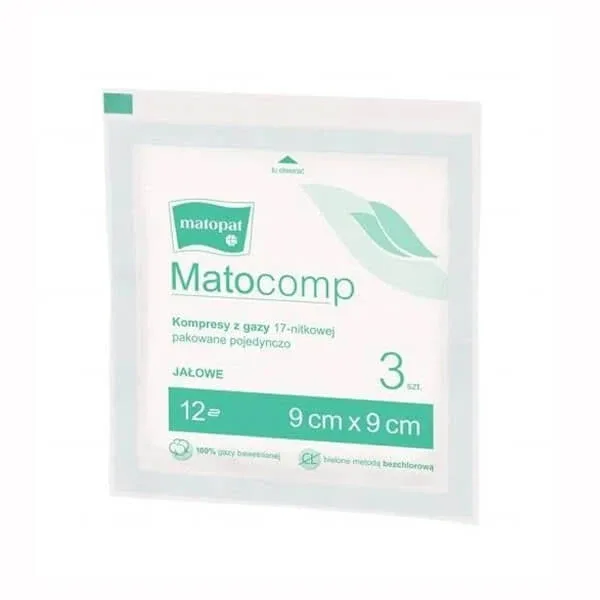 Matopat Matocomp Matocomp, comprese sterile, 100% bumbac, 17 fire, 12 straturi, 9 cm x 9 cm, 3 bucăți — preț și oferte