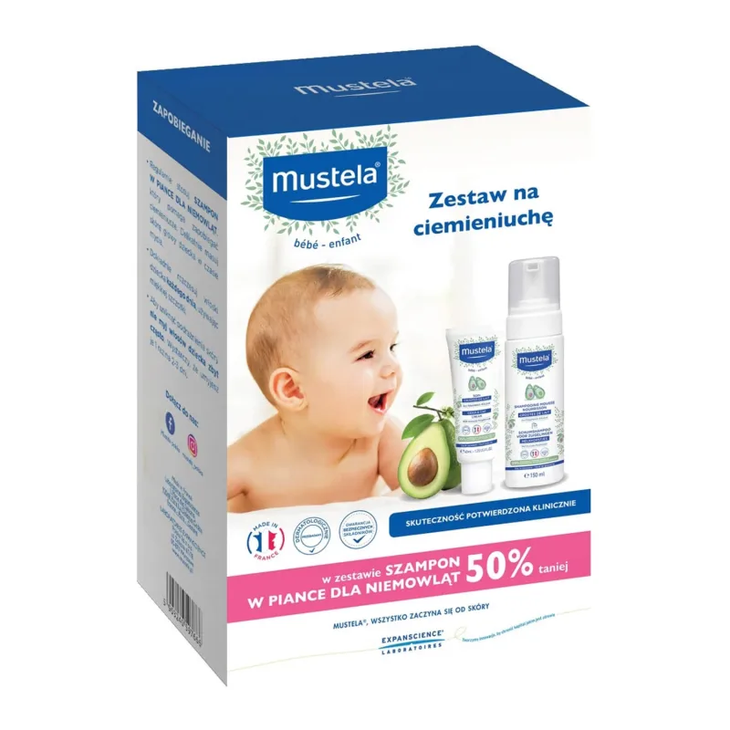 Set Mustela Bebe Enfant, cremă anti-mătreață, 40 ml + șampon spumă, de la naștere, 150 ml — preț și oferte
