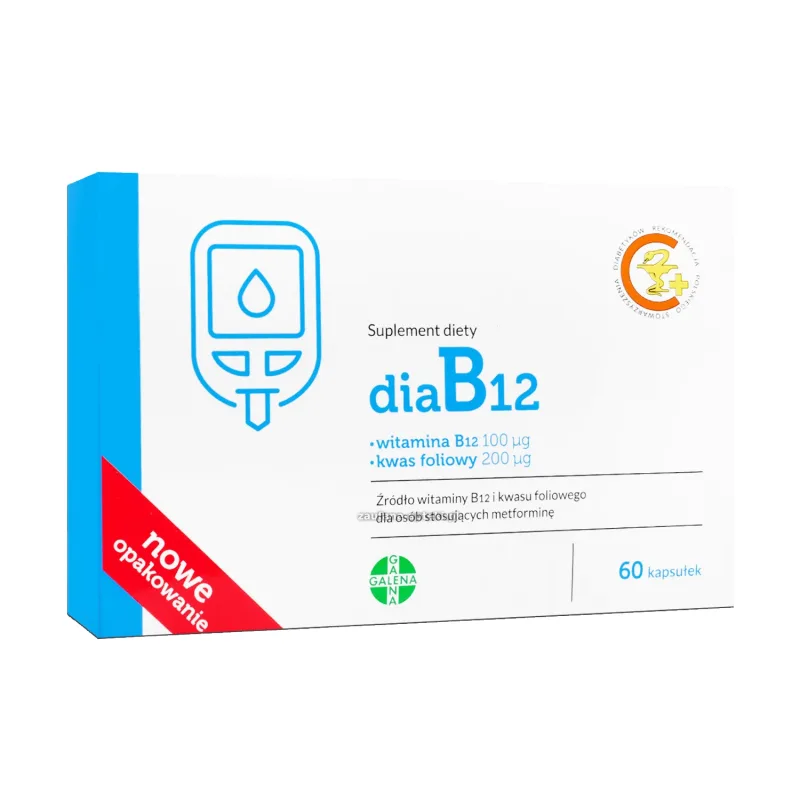 DiaB12, vitamina B12 100 µg + acid folic 200 µg, 60 capsule — preț și oferte