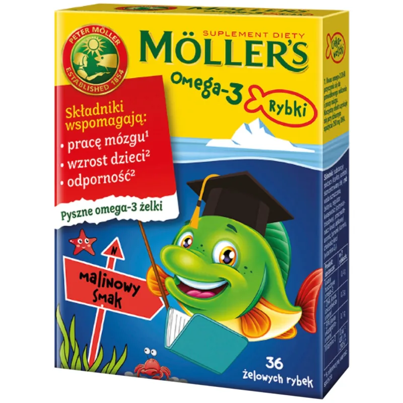Peştişori gumați cu Omega-3 cu aromǎ de zmeură, 36 de jeleuri, Möller’s — preț și oferte
