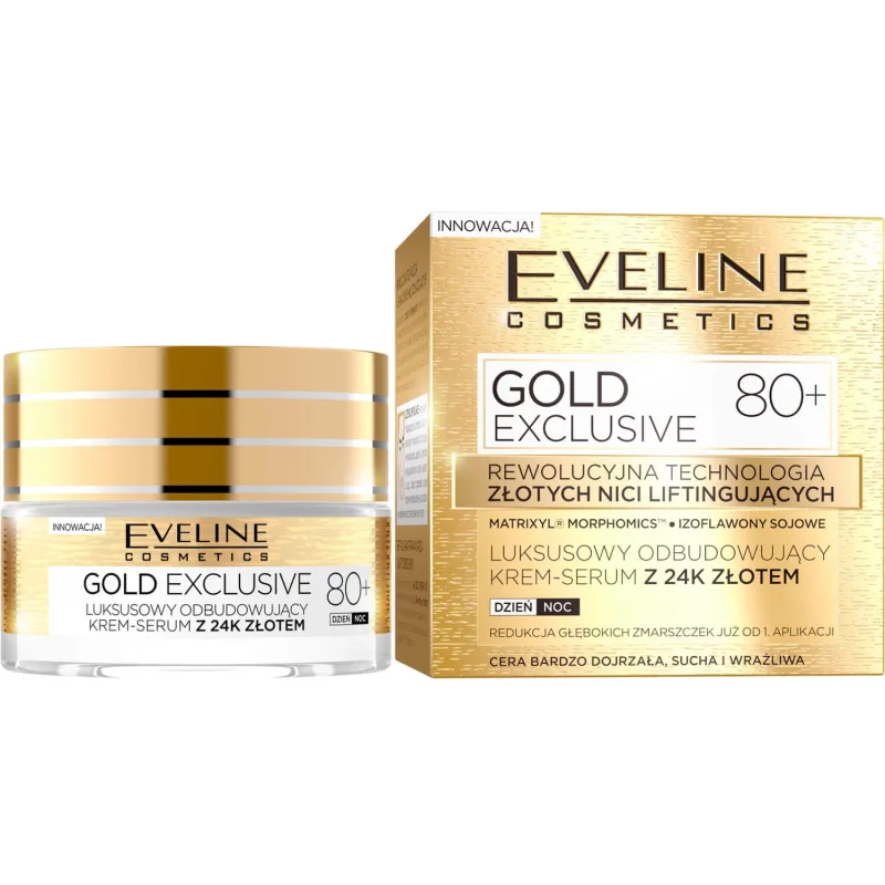 Eveline Cosmetics Gold Exclusive 80+, Cremă-serum de lux cu aur de 24k, 50 ml — preț și oferte