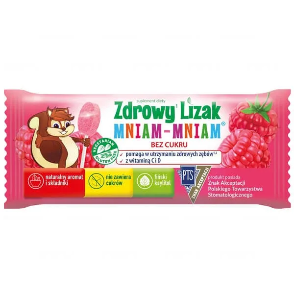 Acadea sănătoasă Yummy Yummy Yummy Lollipop, aromă de zmeură, 1 bucată Zdrowy Lizak — preț și oferte