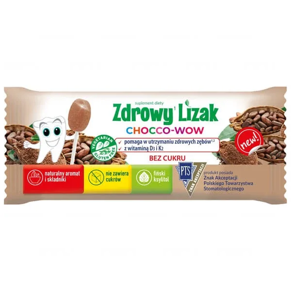 Acadea sănătoasă Chocco-Wow Lollipop, aromă de cacao, 1 bucată Zdrowy Lizak — preț și oferte