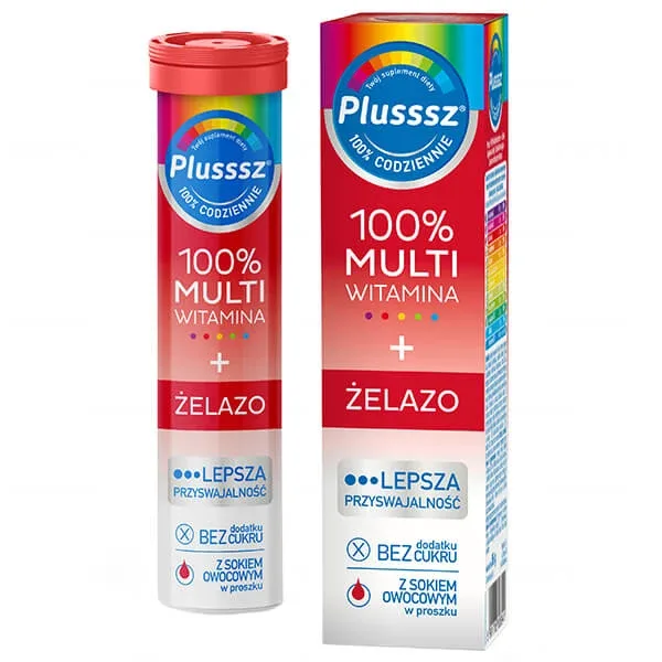 Plusssz 100% Multivitamine + Fier, aromă de cireșe și portocale, 20 comprimate efervescente — preț și oferte