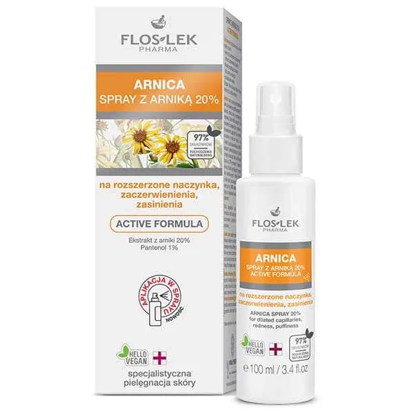 FLOS-LEK Arnica, spray cu arnică 20%, capilare dilatate, roșeață, vânătăi, 100 ml — preț și oferte