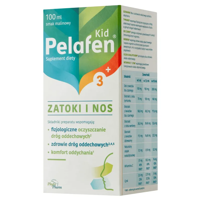 Pelafen Kid 3+ Sinusuri și nas, sirop pentru copii cu vârsta peste 3 ani și adulți, aromă de zmeură, 100 ml — preț și oferte