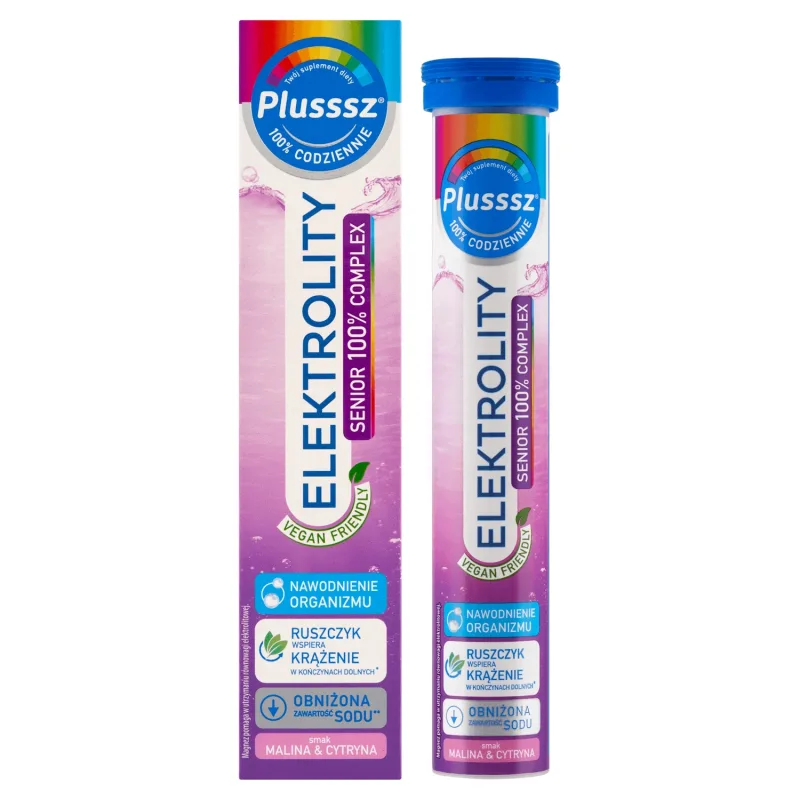 Plusssz Elektrolity Senior 100% Complex, aromă de zmeură și lămâie, 24 comprimate efervescente — preț și oferte