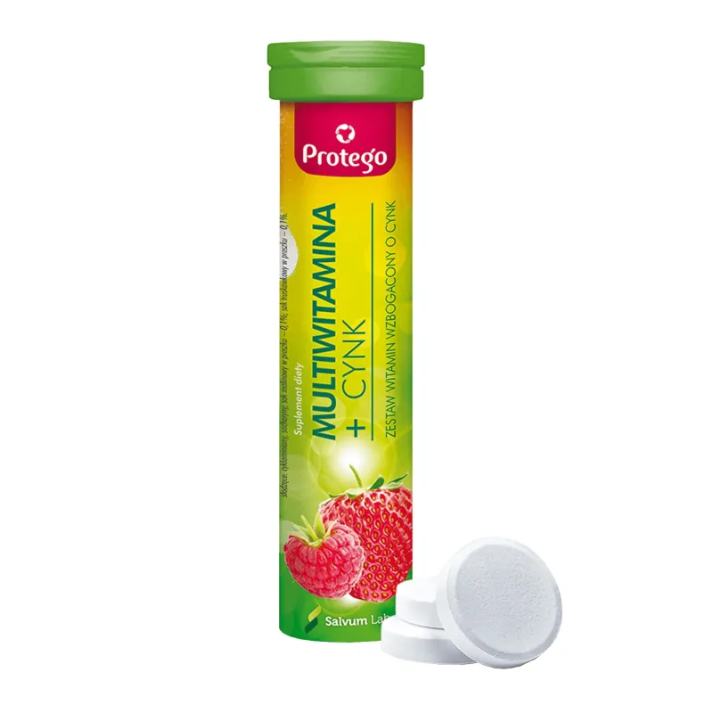 Protego Multivitamine + Zinc, aromă de zmeură și căpșuni, 20 comprimate efervescente — preț și oferte