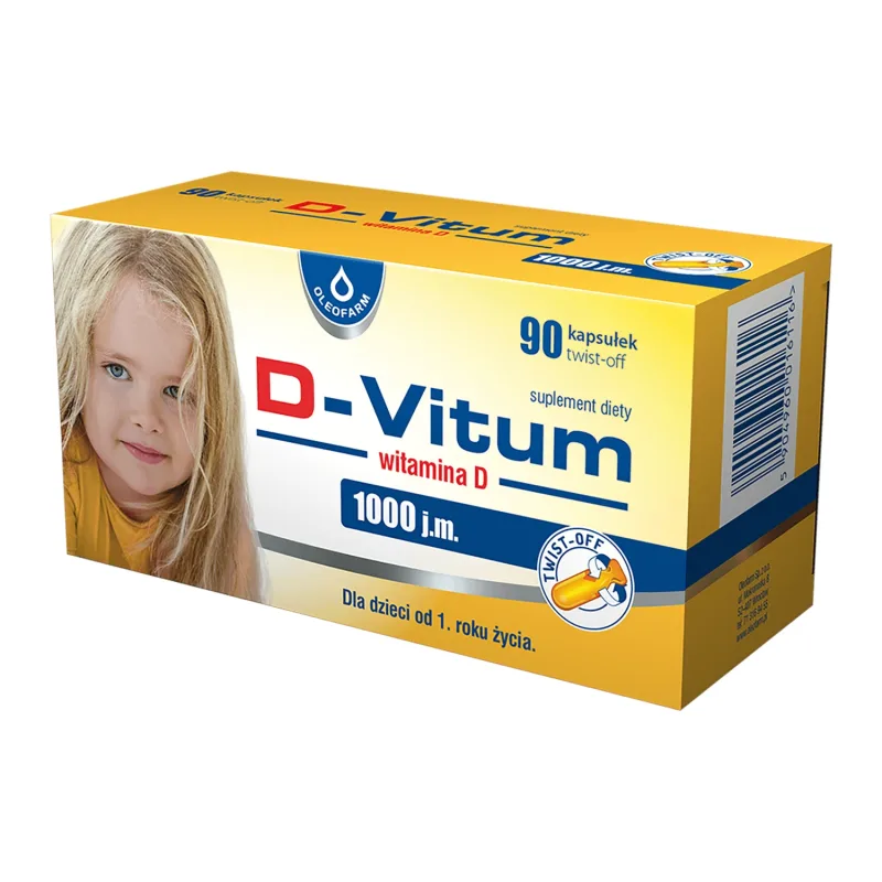D-Vitum 1000 UI, vitamina D pentru copii de la 1 an, 90 de capsule cu răsucire Oleofarm — preț și oferte