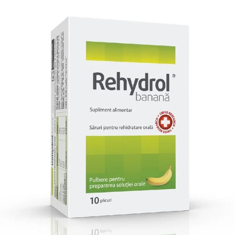 Saruri de rehidratare cu aroma de banana Rehydrol, 10 plicuri, Mba Pharma Innovation — preț și oferte