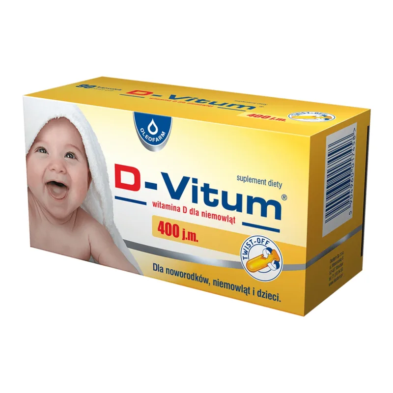 D-Vitum 400 UI, vitamina D pentru nou-născuți, sugari și copii, 90 de capsule cu sistem de răsucire Oleofarm — preț și oferte