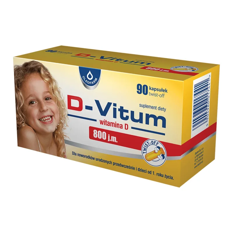 D-Vitum 800 UI, vitamina D pentru nou-născuții născuți prematur și copii de la 1 an, 90 capsule cu răsucire Oleofarm — preț și oferte