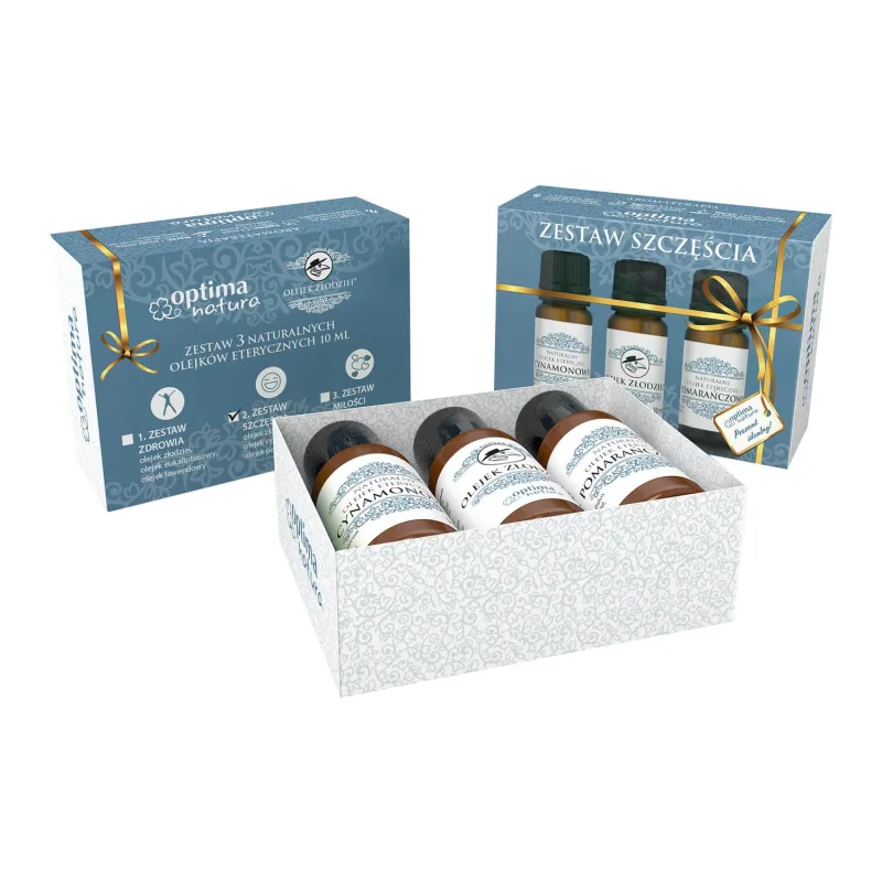Optima Natura Happiness Kit, uleiuri esențiale naturale, hoituri, scorțișoară, portocală, 3 x 10 ml — preț și oferte