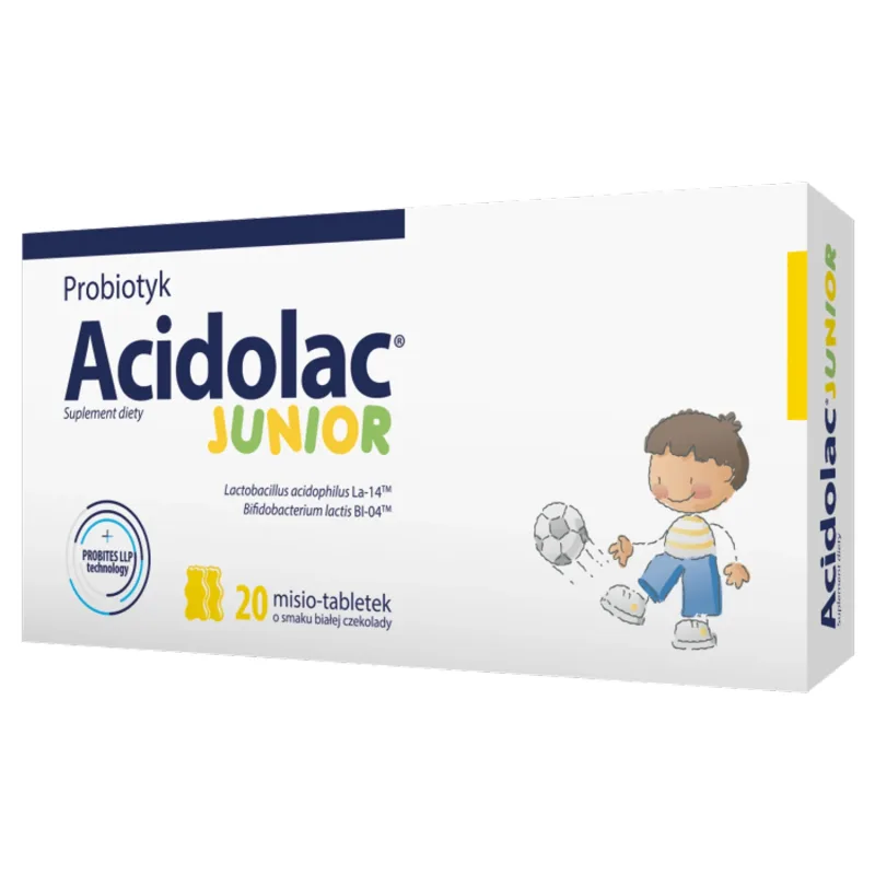 Acidolac Junior, pentru copii începând cu vârsta de 3 ani, aromă de ciocolată albă, 20 de tablete de ursuleți de pluș Polpharma — preț și oferte