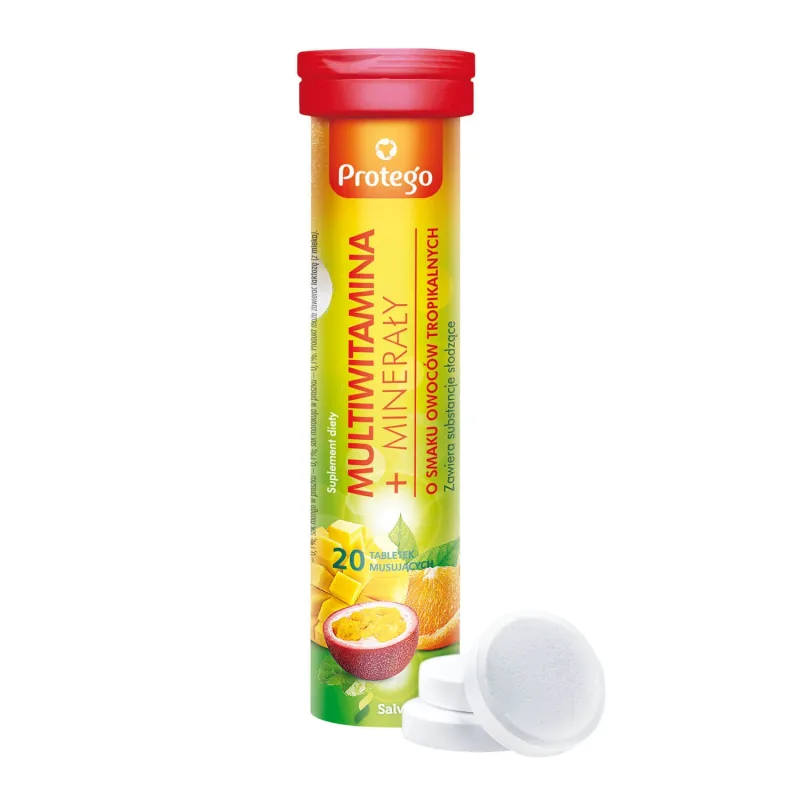 Protego Multivitamine + Minerale, aromă de fructe tropicale, 20 comprimate efervescente — preț și oferte