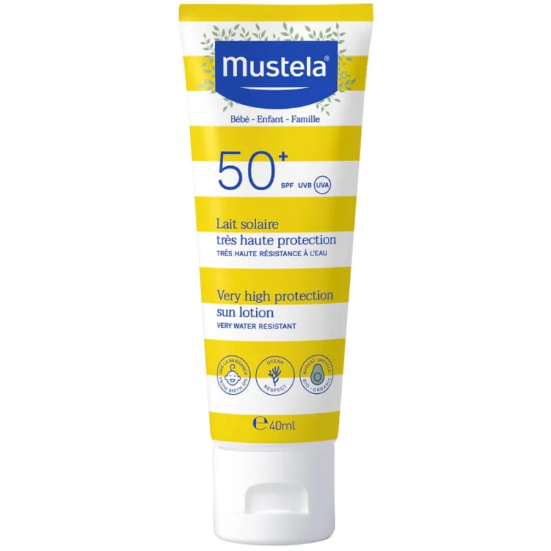 Mustela Sun Bebe Enfant-Famille, Lapte de protecție solară pentru față și corp, SPF 50+, 40 ml — preț și oferte
