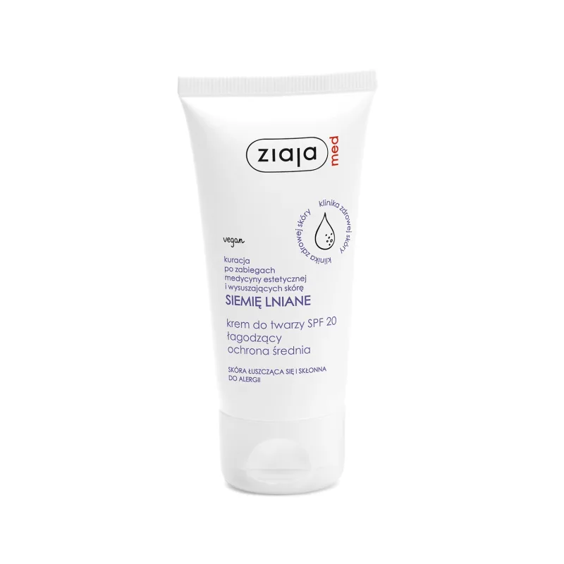 Ziaja Med Siemię Lniane, Cremă de față calmantă SPF 20, Protecție medie, Piele descuamată și predispusă la alergii, 50 ml — preț și oferte