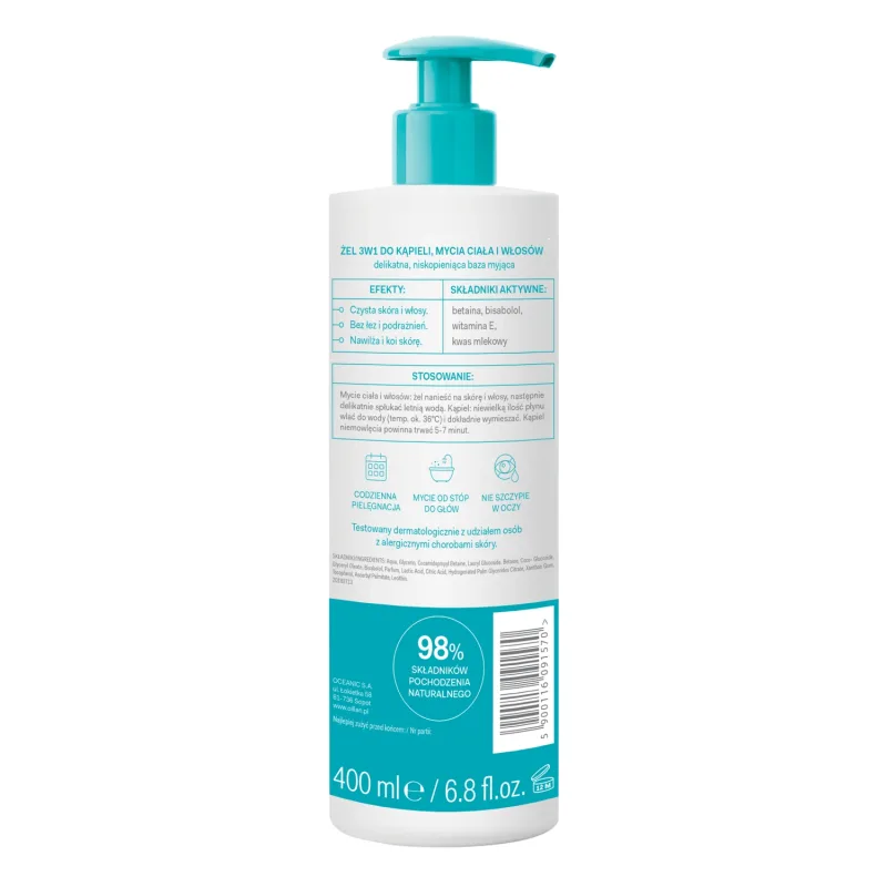 Oillan Baby, gel de baie, de corp și de păr 3 în 1, din prima zi de viață, 400 ml — preț și oferte