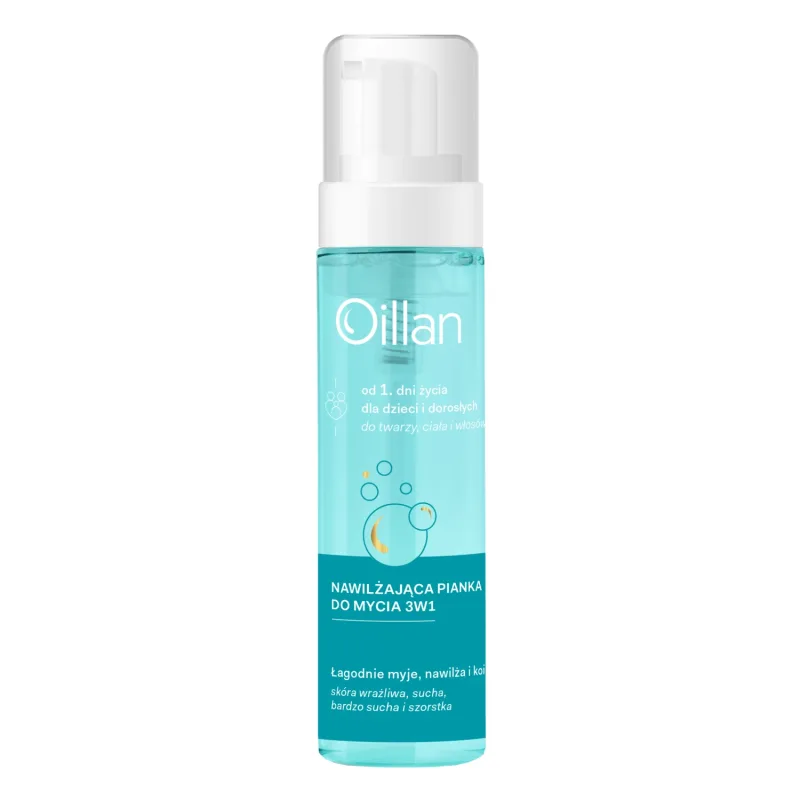 Oillan, spumă de curățare prebiotică pentru corp, față și păr 3în1, 200 ml — preț și oferte