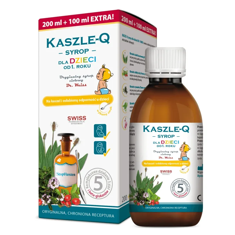 Cough-Q, sirop din plante pentru tuse și imunitate slăbită, pentru copii, de la 1 an, 300 ml Kaszle-Q — preț și oferte