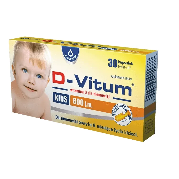D-Vitum Kids 600 UI, vitamina D pentru sugari de peste 6 luni și copii, 30 capsule cu răsucire Oleofarm — preț și oferte