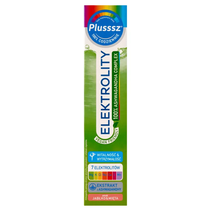 Plusssz Elektrolity 100% Ashwagandha Complex, cu aromă de mere și mentă, 24 comprimate efervescente — preț și oferte