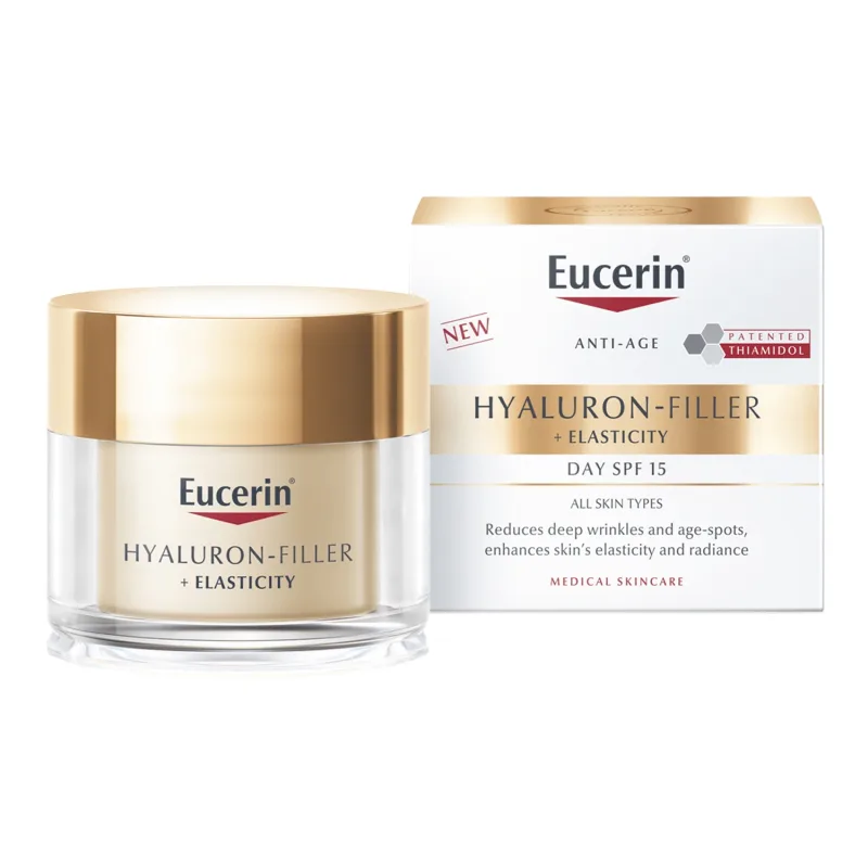 Eucerin Hyaluron Filler + Elasticity, cremă de zi antirid de întărire cu tiamidol, SPF 15, 50 ml — preț și oferte