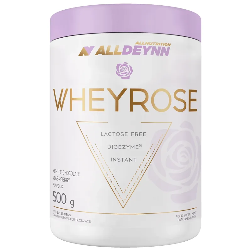 Allnutrition Alldeynn WheyRose, aromă de ciocolată albă cu bucăți de zmeură liofilizate, 500 g — preț și oferte