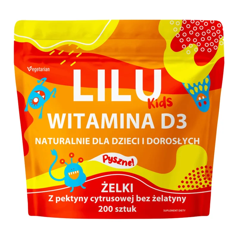 Lilu Kids Vitamina D3, jeleuri naturale pentru copii și adulți, aromă de portocale, 200 bucăți — preț și oferte
