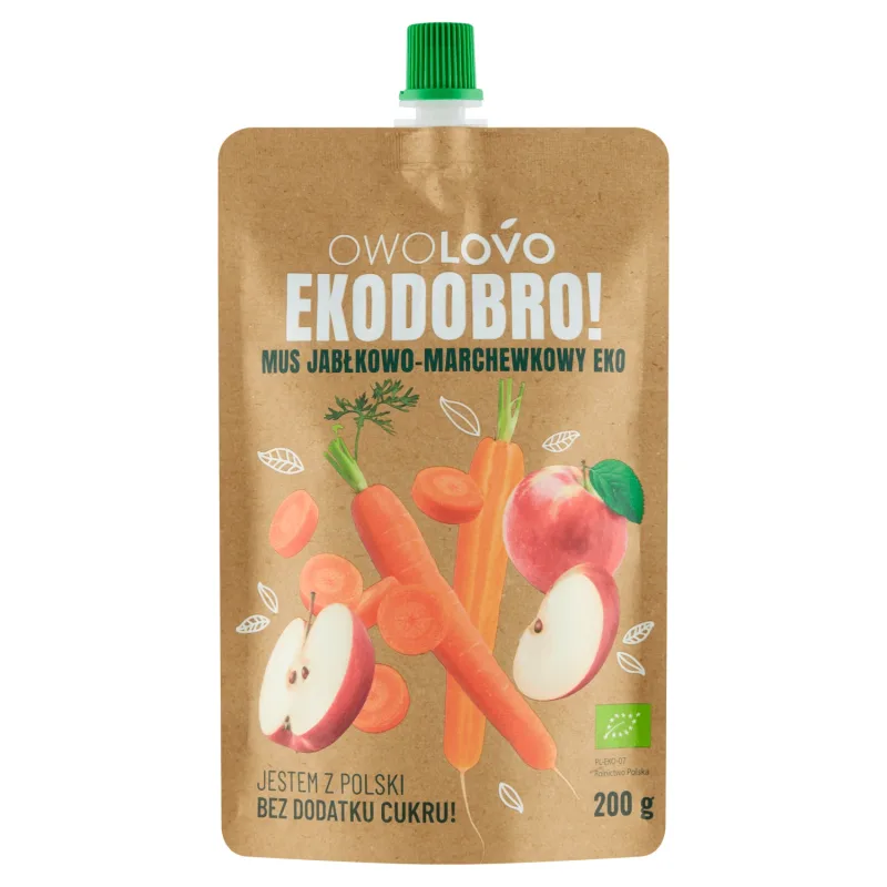 Owolovo Ekodobro! Eko mousse de mere și morcovi în tub, 200 g — preț și oferte