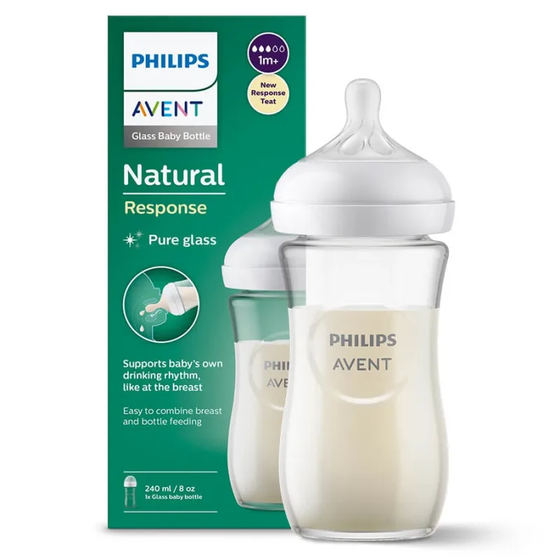 Avent Natural Response, biberon de sticlă cu tetină reactivă, debit 3, SCY933/01, după 1 lună, 240 ml PHILIPS AVENT — preț și oferte