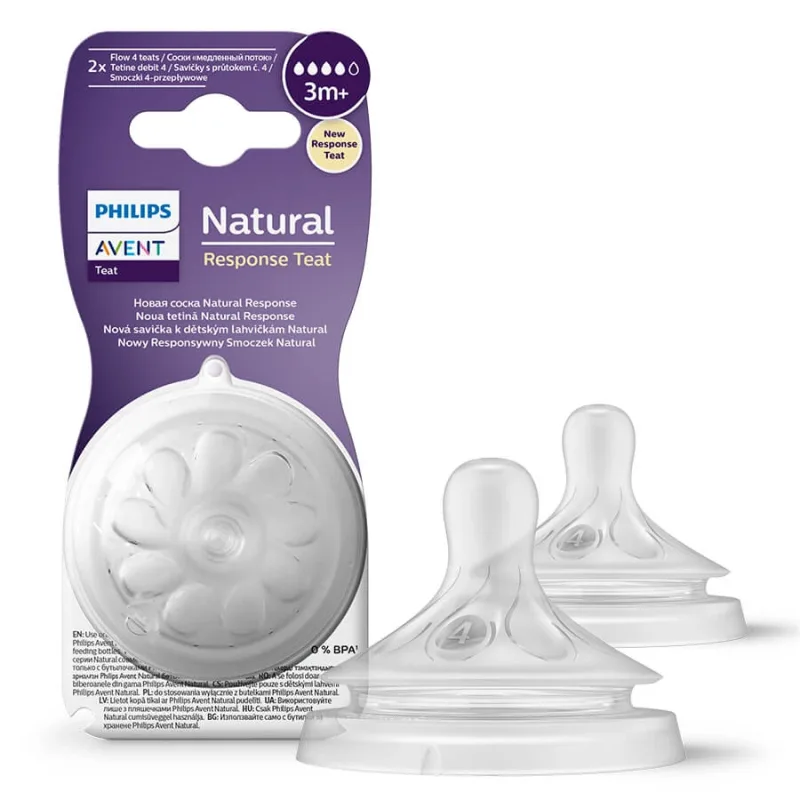 Avent Natural Response, tetină reactivă pentru biberon, debit 4, SCY964/02, după 3 luni, 2 unități PHILIPS AVENT — preț și oferte