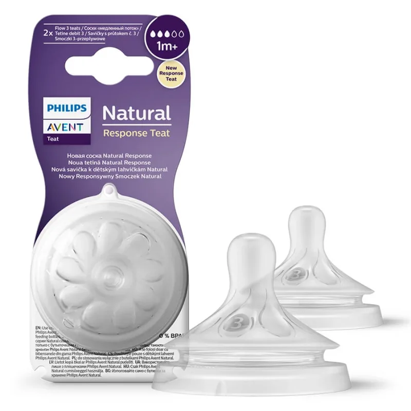 Avent Natural Response, tetină reactivă pentru biberon, debit 3, SCY963/02, după 1 lună, 2 unități PHILIPS AVENT — preț și oferte