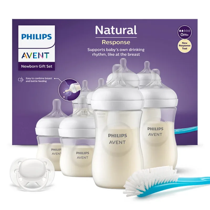 Avent Natural Response, set de 4 biberoane sensibile + perie de curățare + suzetă ultra moale, SCD838/11 PHILIPS AVENT — preț și oferte