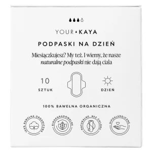 KAYA ta, șervețele sanitare din bumbac organic, cu aripi, de zi, 10 bucăți