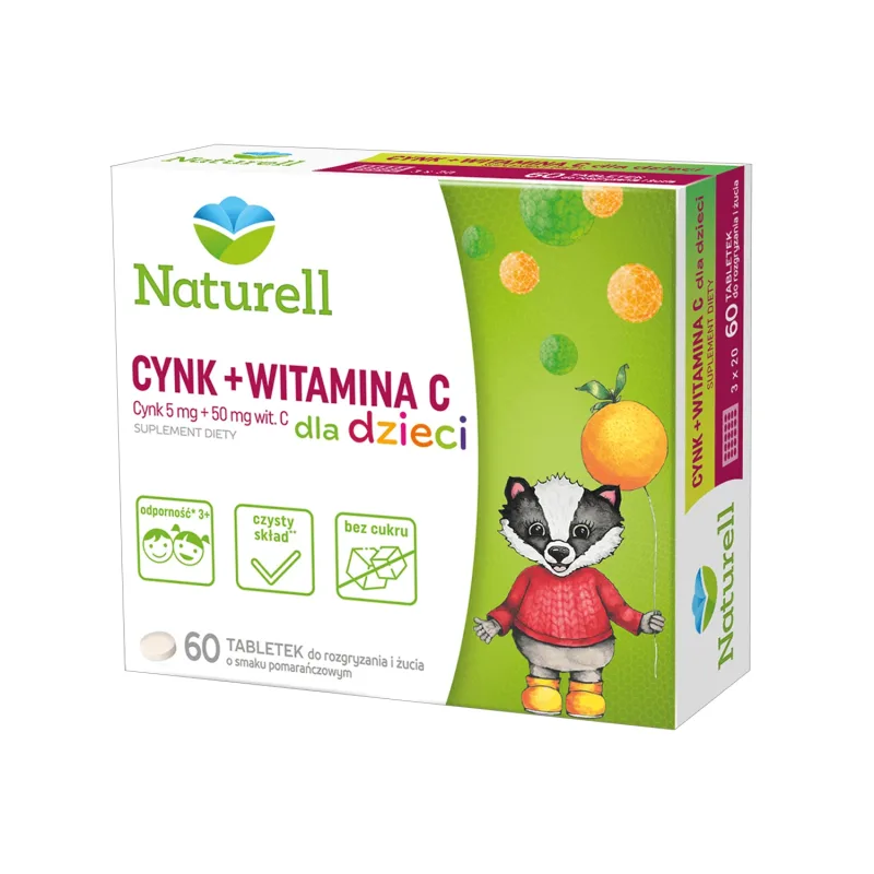 Naturell Zinc + Vitamina C pentru copii, aromă de portocale, 60 comprimate masticabile Naturelle — preț și oferte