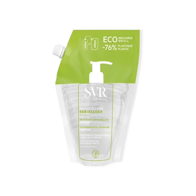 SVR Sebiaclear Eau Micellaire, apă micelară de curățare pentru ten gras, mixt, cu tendință acneică, rezervă, 400 ml — preț și oferte