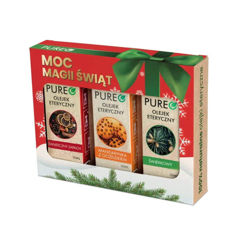 Set Pureo Power of Christmas Magic, uleiuri esențiale naturale, parfum festiv, mandarină cu cuișoare, molid, 3 x 10 ml — preț și oferte