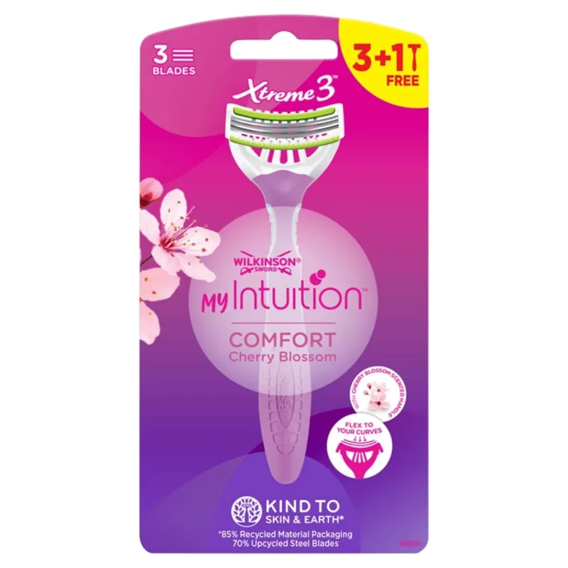 Wilkinson Sword Xtreme 3 My Intuition, aparat de ras pentru femei, de unică folosință, lamă triplă, Comfort Cherry Blossom, 3 buc + 1 buc gratuită — preț și oferte