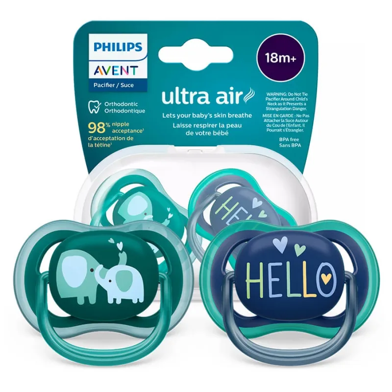 Avent Ultra Air, suzetă, silicon, simetrică, băiat, SCF349/18, de la 18 luni, 2 bucăți PHILIPS AVENT — preț și oferte