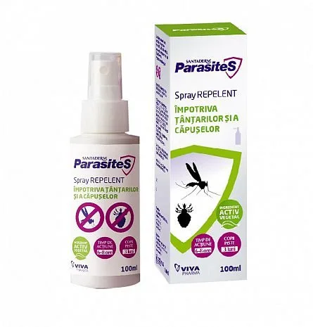 Spray repelent impotriva tantarilor si a capuselor, Parasites Santaderm, 100 ml EMINVEST PHARMACEUTICALS — preț și oferte