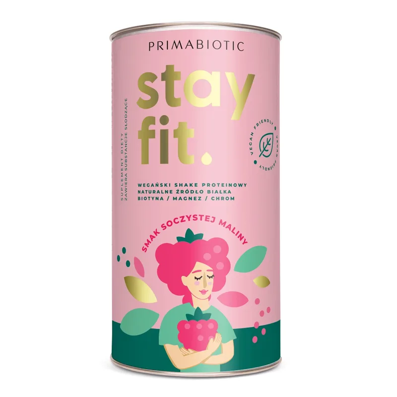 Primabiotic Stay Fit, shake proteic vegan, aromă de zmeură suculentă, 500 g — preț și oferte