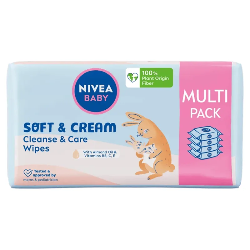 Nivea Baby Soft&amp;Cream, șervețele umede, biodegradabile, 4 x 57 bucăți — preț și oferte