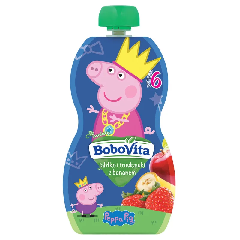 BoboVita Peppa Pig Mousse într-un tub, măr și căpșuni cu banane, după 6 luni, 100 g — preț și oferte