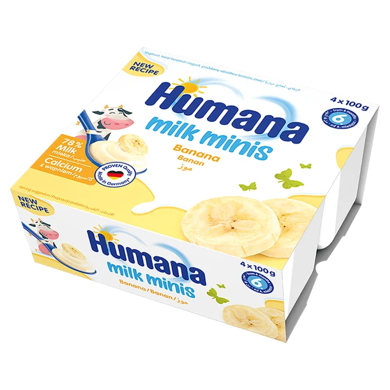 Humana Milk Minis Desert cu iaurt cu aromă de banane, după 6 luni, 4 x 100 g — preț și oferte