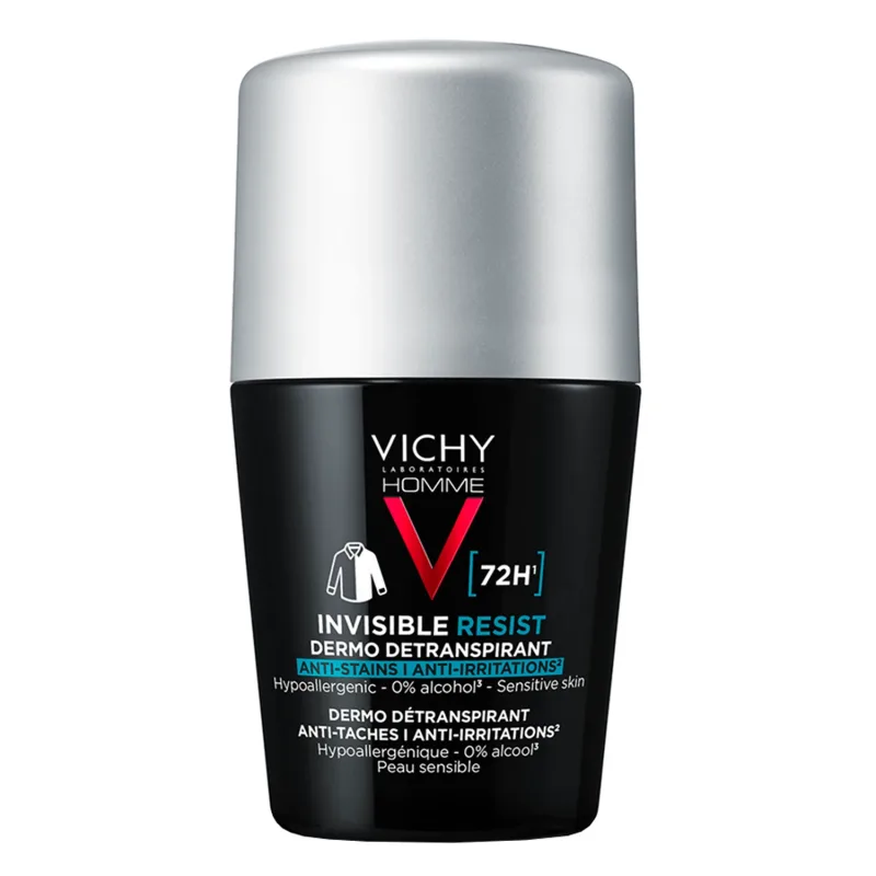 Vichy Homme Invisible Resist, antiperspirant roll-on pentru bărbați, împotriva urmelor de pe haine, 50 ml — preț și oferte