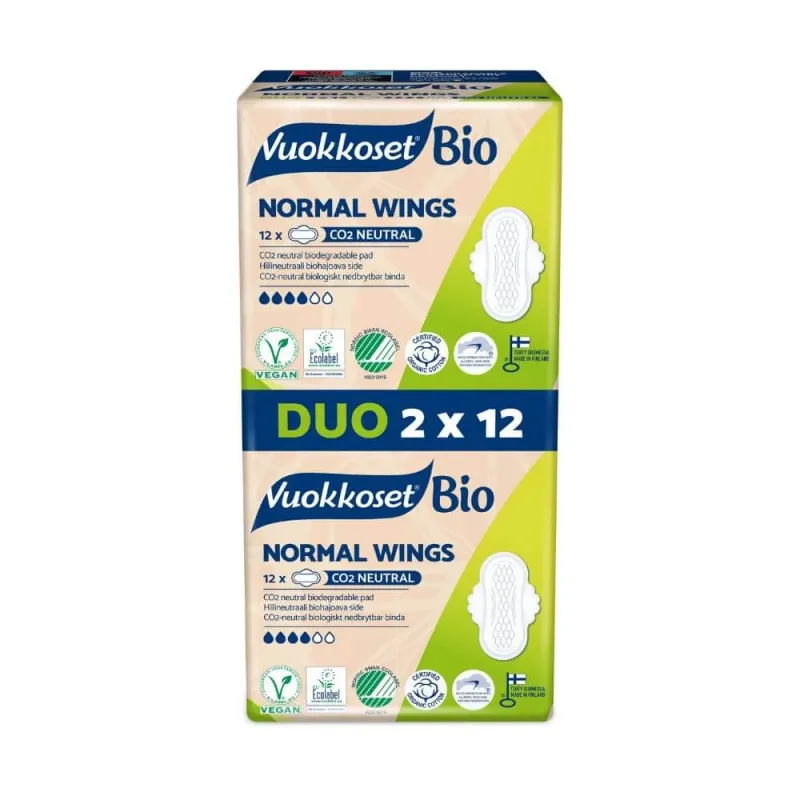 Vuokkoset Bio, șervețele sanitare cu aripi, Aripi normale, 2 x 12 buc — preț și oferte