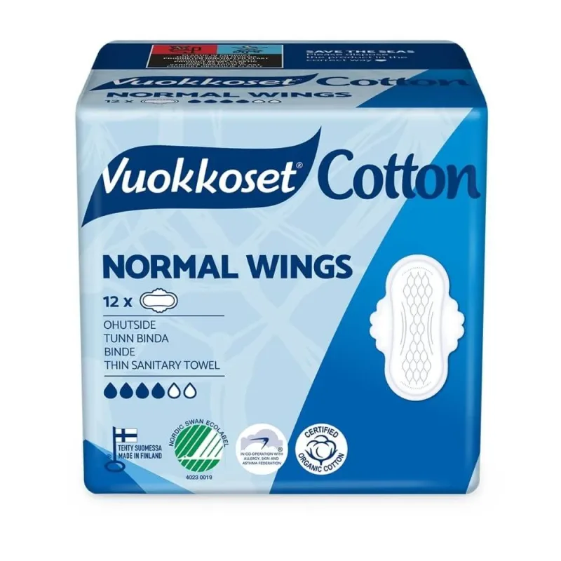 Vuokkoset Bumbac, șervețele sanitare cu aripi, Aripi normale, 12 buc — preț și oferte