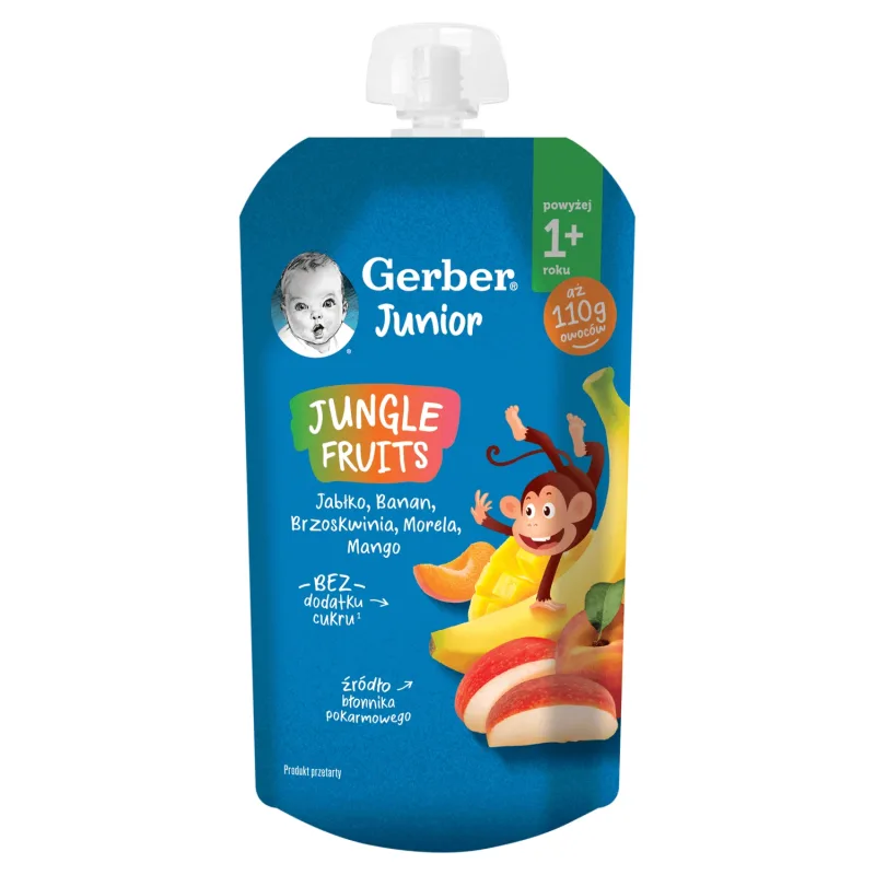 Gerber Junior Dessert într-un tub, măr, banană, piersică, caisă, mango, fără zahăr adăugat, după 1 an, 110 g — preț și oferte