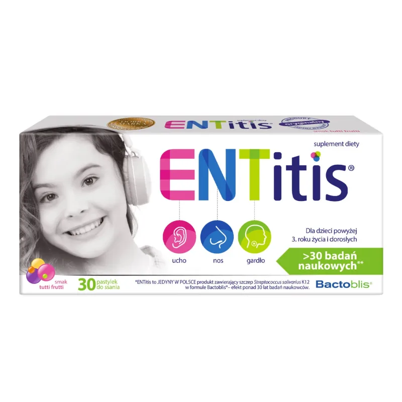 ENTitis pentru copii cu vârsta peste 3 ani, aromă tutti frutti, 30 de pastiluțe Lek Pharmaceuticals — preț și oferte